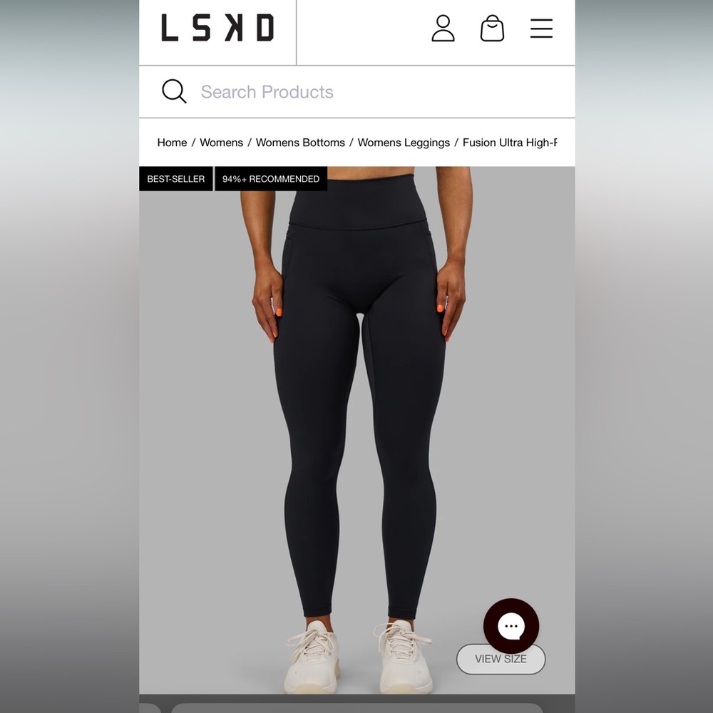 LSKD Black Fusion Full Length High-Waisted Leggings with Pockets (2XL)